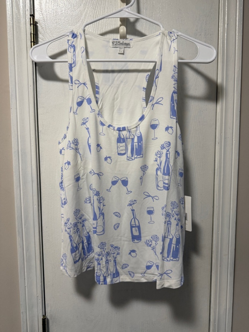 PJ Salvage White and Light Blue Wine Bottle Print PJ Set. Shorts/tank NWT S - Picture 5 of 8